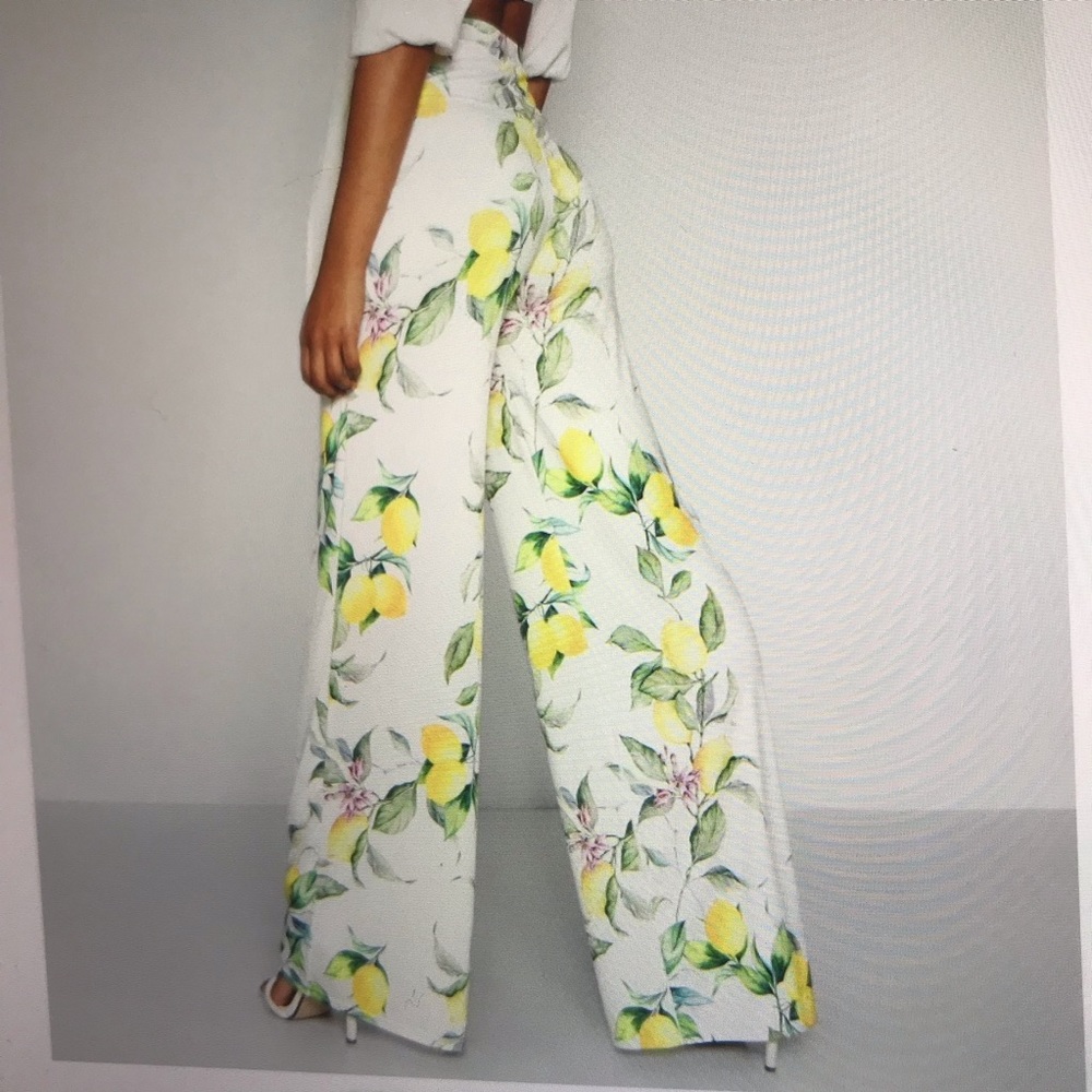 LEMON PRINT SLINKY WIDE LEG TROUSERS